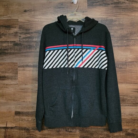 Billabong Zip Up Logo Jacket Size M Heathered Black Charcoal Pockets Streetwear - Picture 1 of 9